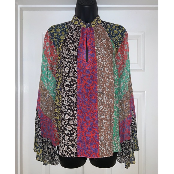 Alice & Olivia Prija Mandarin-Collar Flare-Sleeve Blouse –– NWT - Picture 7 of 17